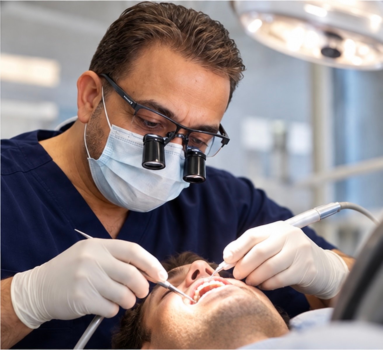 Dr. Fouad Alethawy providing dental treatment at Monalisa Dental Centre